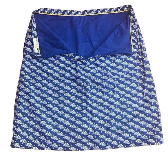 Boden British PRINTED COTTON A-LINE SKIRT w pockets Klein Blue Parasol US 8 - Picture 3 of 10